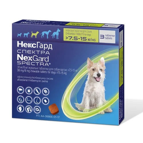 NexGard Spectra проти паразитів для собак M, 7.5-15 кг