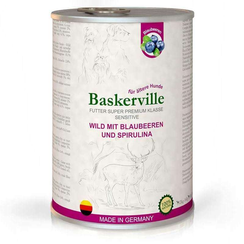 Baskerville Sensitive Wild Mit Blaubeeren und Spirulina. Оленина з чорницею та спіруліною для собак з чутливим травленням та літніх собак , 800g