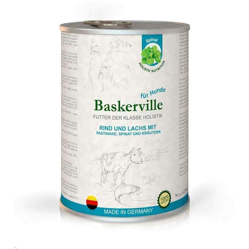 Baskerville Holistic Rind und Lachs Mit Pastinake, Spinate und Krautern. Лосось та яловичина з пастернаком, шпинатом та зеленню для собак, 800g