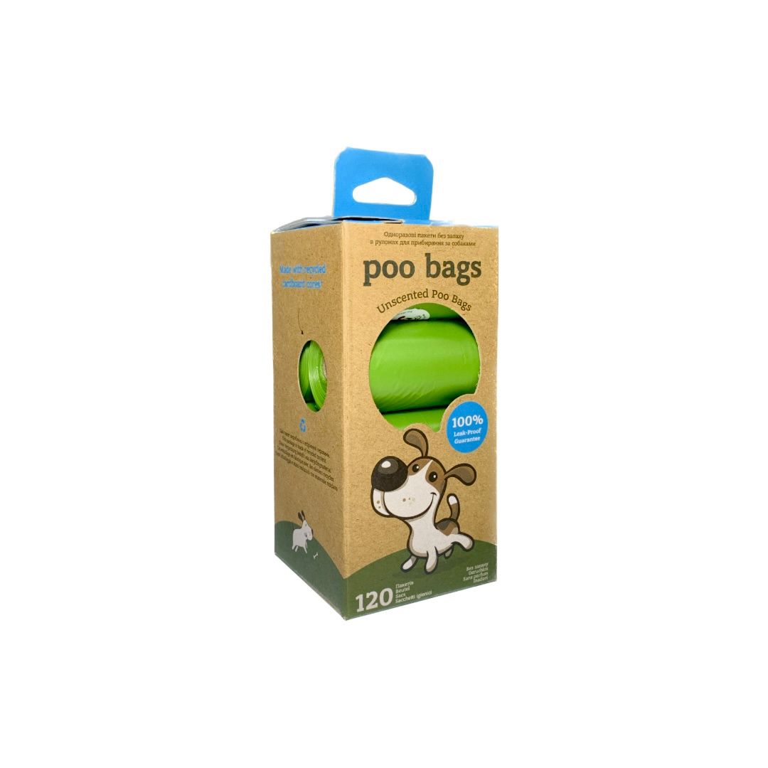 Пакети для прибирання Poo Bags без запаху Біорозкладні 8 рулонів ціна за 1 рулон