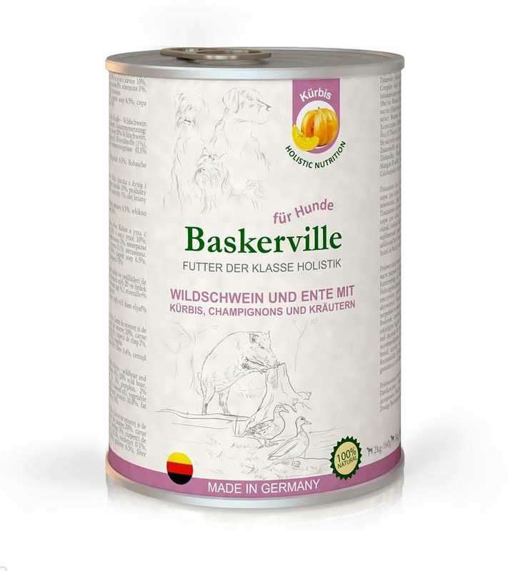 Baskerville Holistic Wildschwein und Ente Mit Kurbis, Champignons und Krautern. Кабан і качка з гарбузом та зеленню для собак, 400g