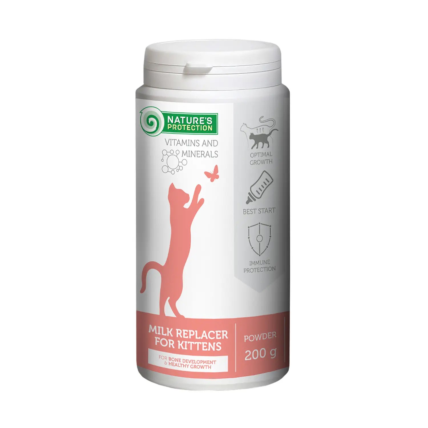 Natures Protection NP Kitty-milk, замінник молока для кошенят для розвитку кісток і здорового росту, 200 г,