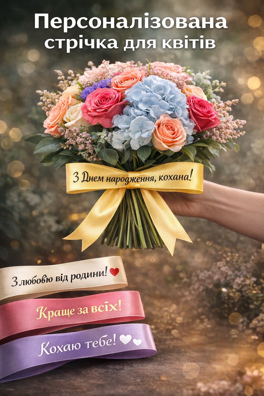 Персоналізована стрічка для квітів з вашим текстом